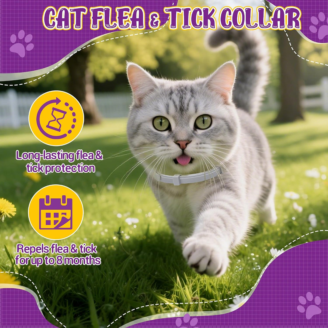 4 Pack Cats Flea & Tick Collars Long-Lasting Waterproof Collar