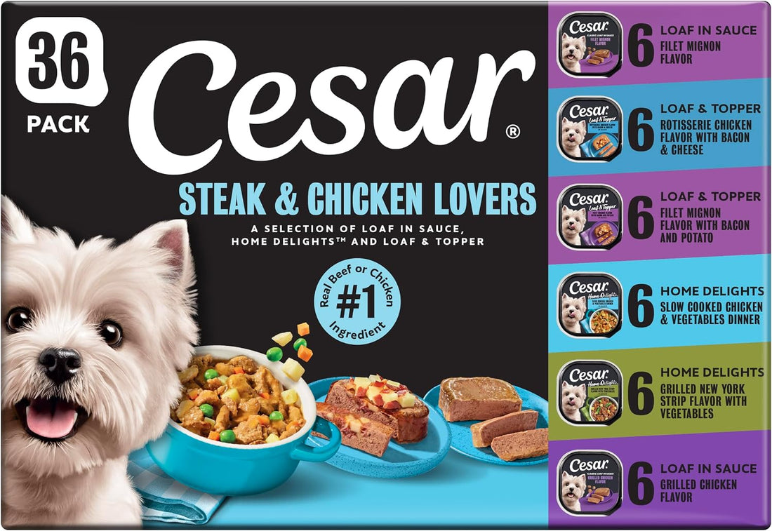 Cesar Wet Dog Food, Steak Lovers Variety Pack, 3.5 oz, 36 Count