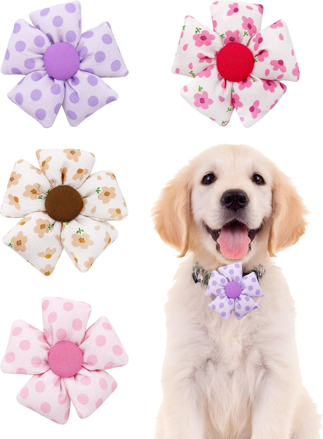 PET SHOW 4 Pack Small Dog Bows Sliding on Collar Attachment