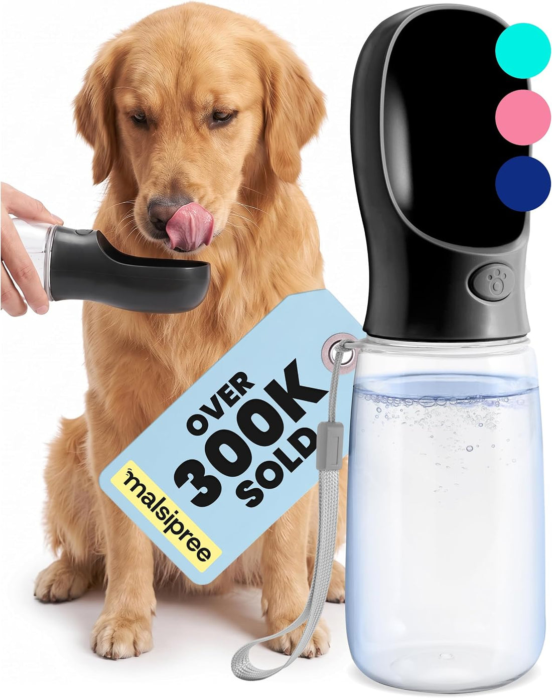 MalsiPree Dog Water Bottle Dispenser - 12 oz Navy Blue, Leak-Proof