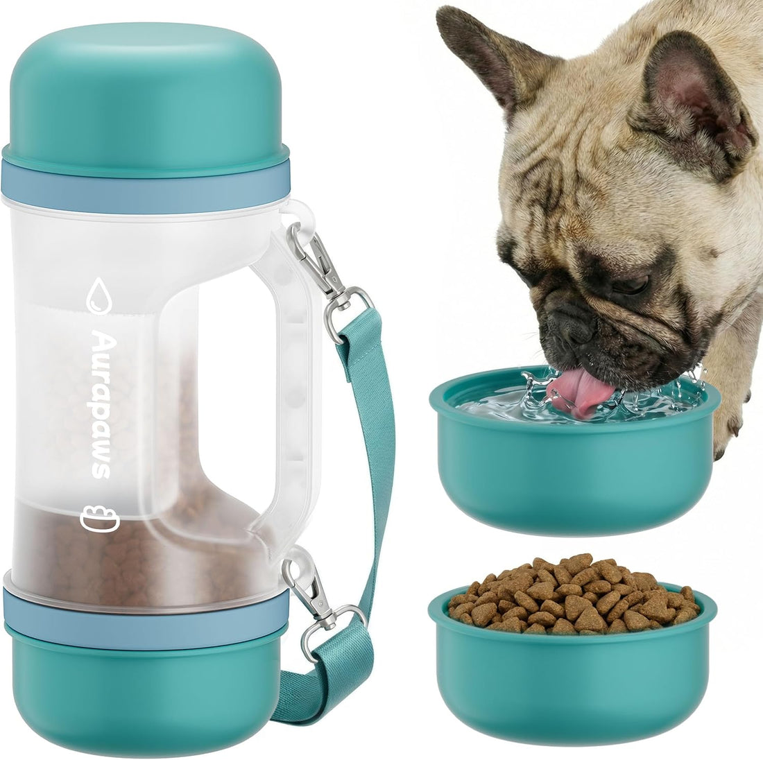Dog Water Bottle Portable 20.3oz with Food Container & 2 Bowls