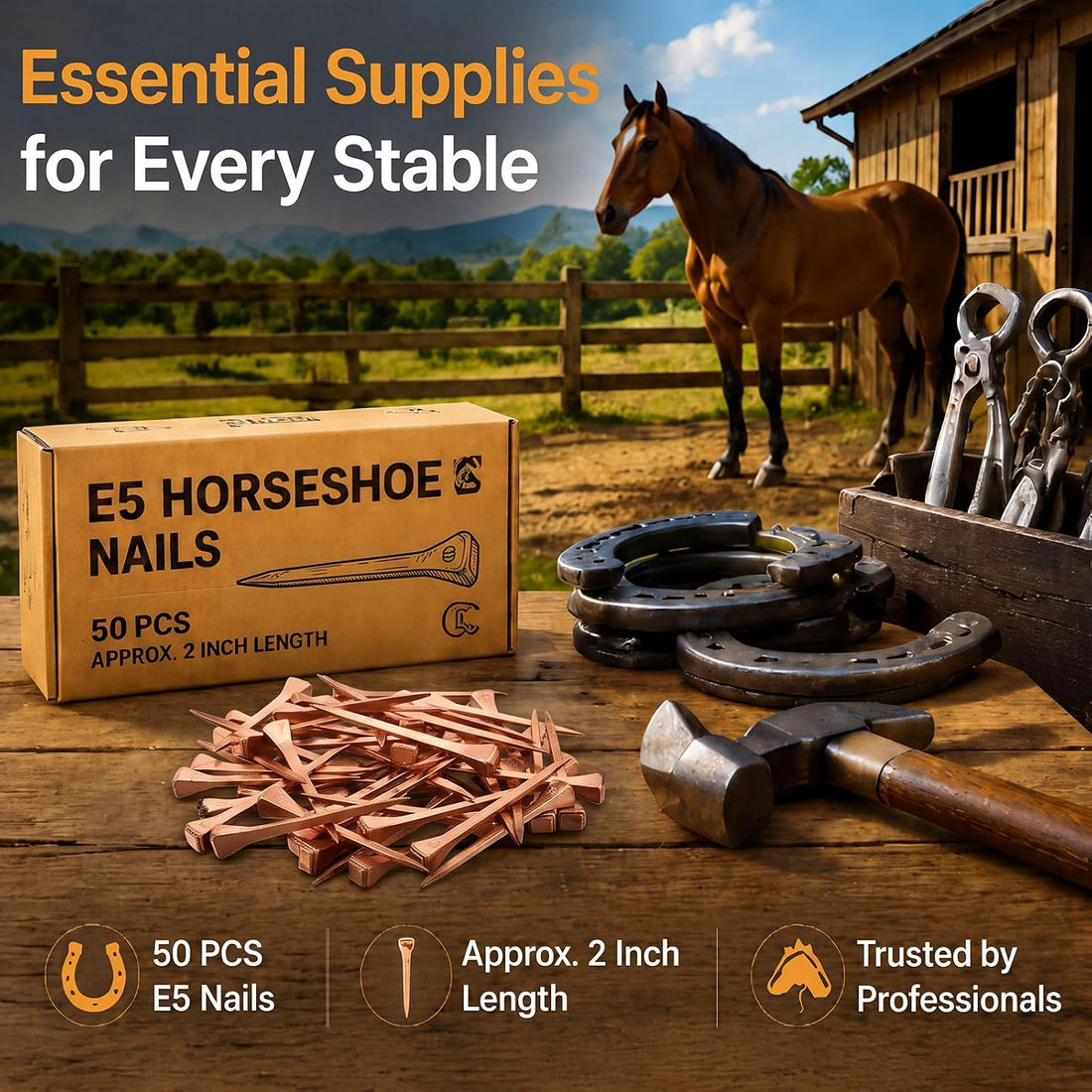 Sosation 50 Pcs E5 2 Inch Horseshoe Nails Copper Plating Carbon Steel