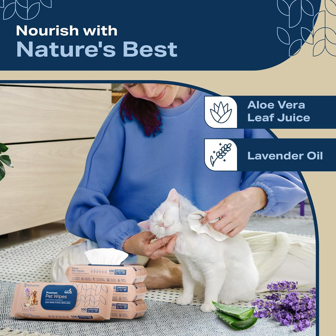 REFRESHIFY Dog Wipes for Paws and Butt - Plant Based Lavender Scented