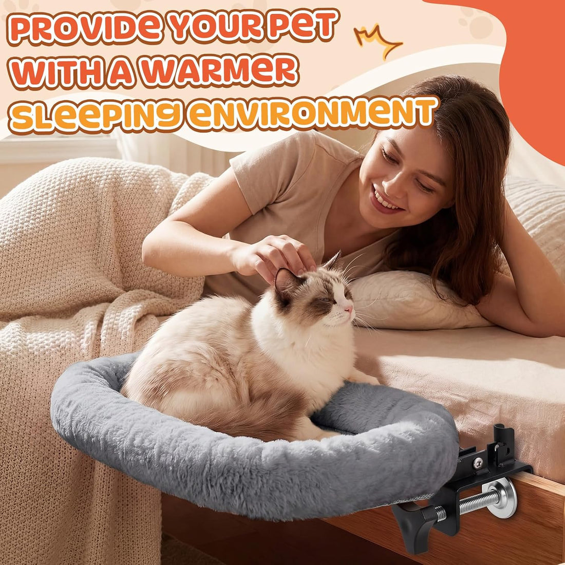 Lewtemi Bedside Pet Bed, Hanging Cat Hammock Attached to Bed or Desk