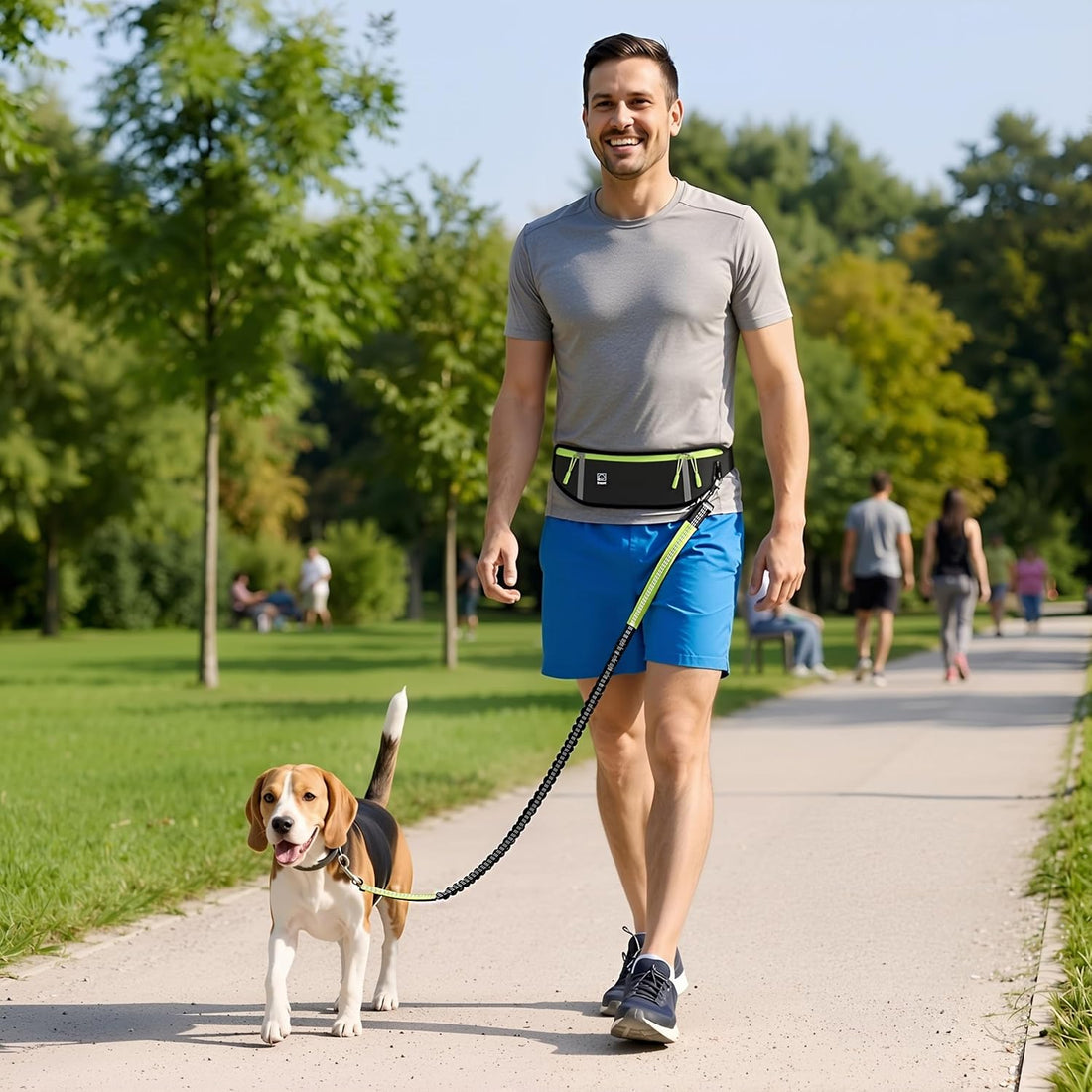 Hands Free Dog Leash with Zipper Pouch, Bungee Waist Leash, Black