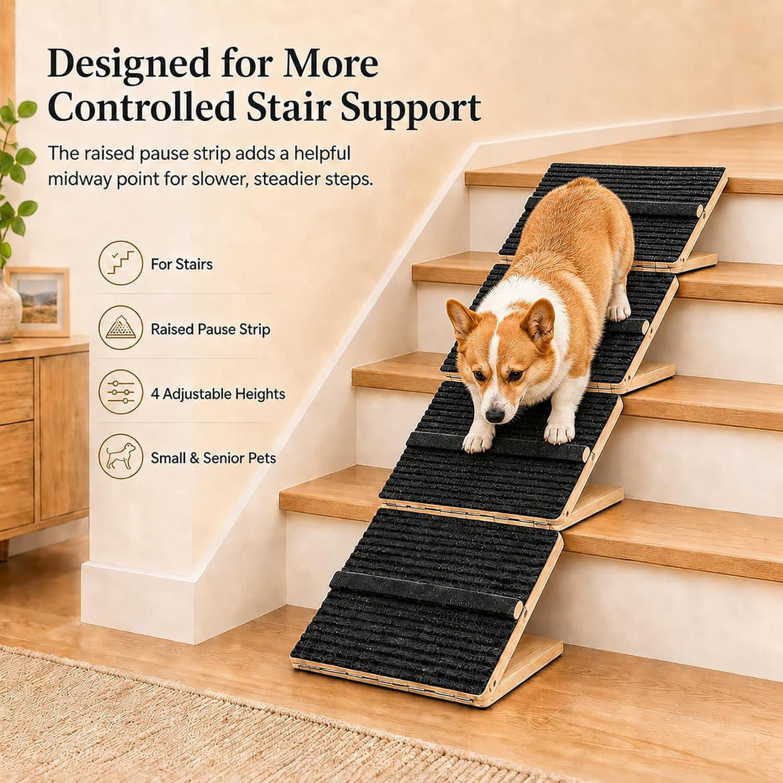 Dog Ramp for Indoor Stairs Porch Steps, 2 Pack Foldable Wooden