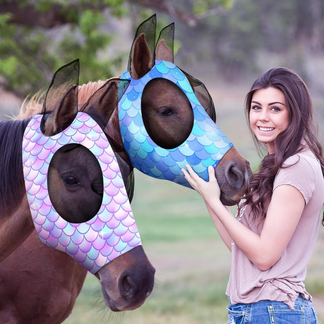 Weewooday 2 Pieces Horse Fly Masks for Horses Soft Fly Masks for Ears