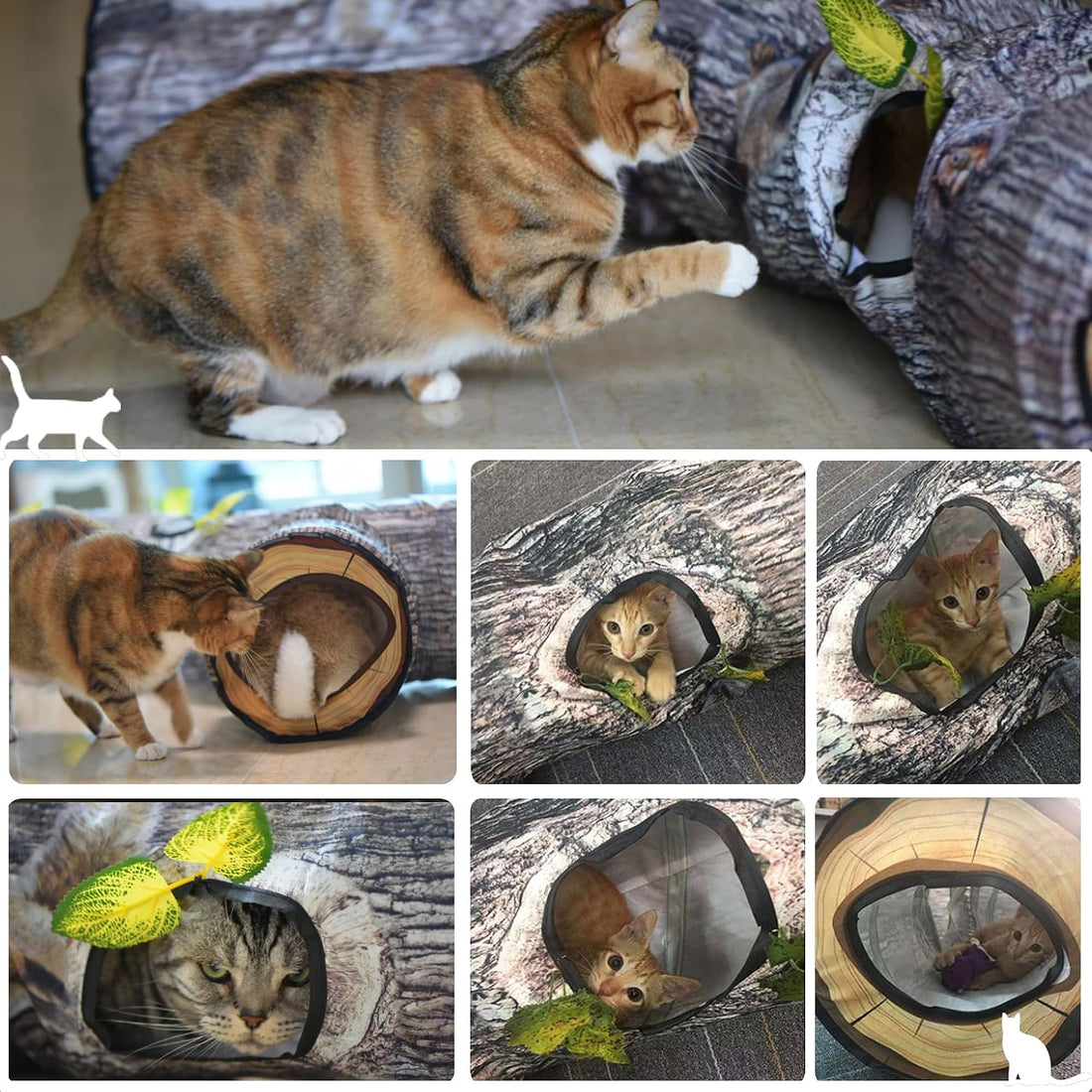 Cat Tunnel,Cat Tunnels for Indoor Cats,Tree Trunk Play Toy for Large
