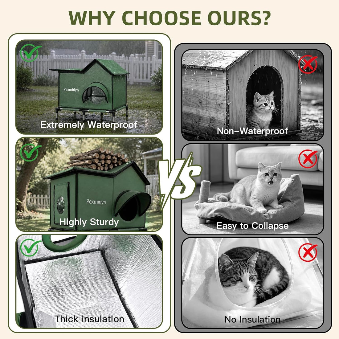 Large Heated Outdoor Cat House for Outside Winter