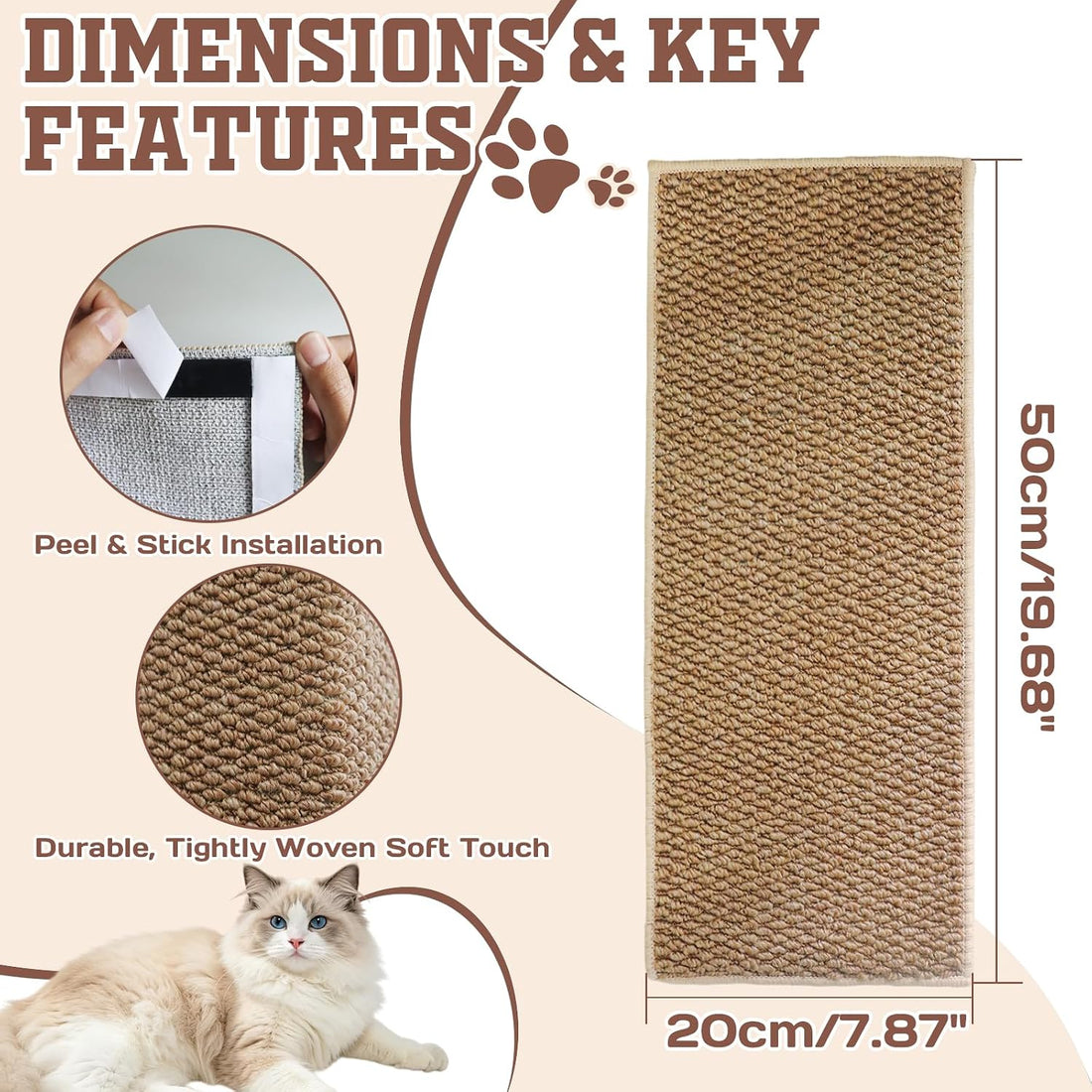 Door & Wall Corner Cat Scratcher, 19.68x7.8 Inch Scratch Pad for Cats