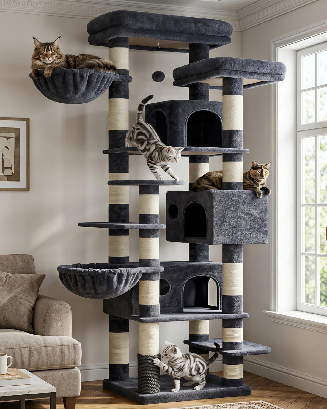 Hey-brother Cat Tree, 74 inches Multi-Level XL Large Cat Tower
