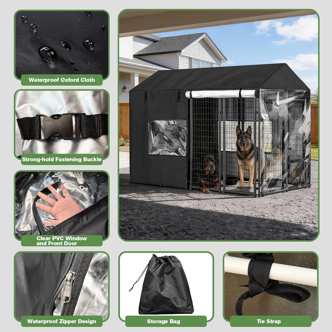 8'D x 4'W x 6'H Outdoor Dog Kennel Cover Waterproof 600D Full