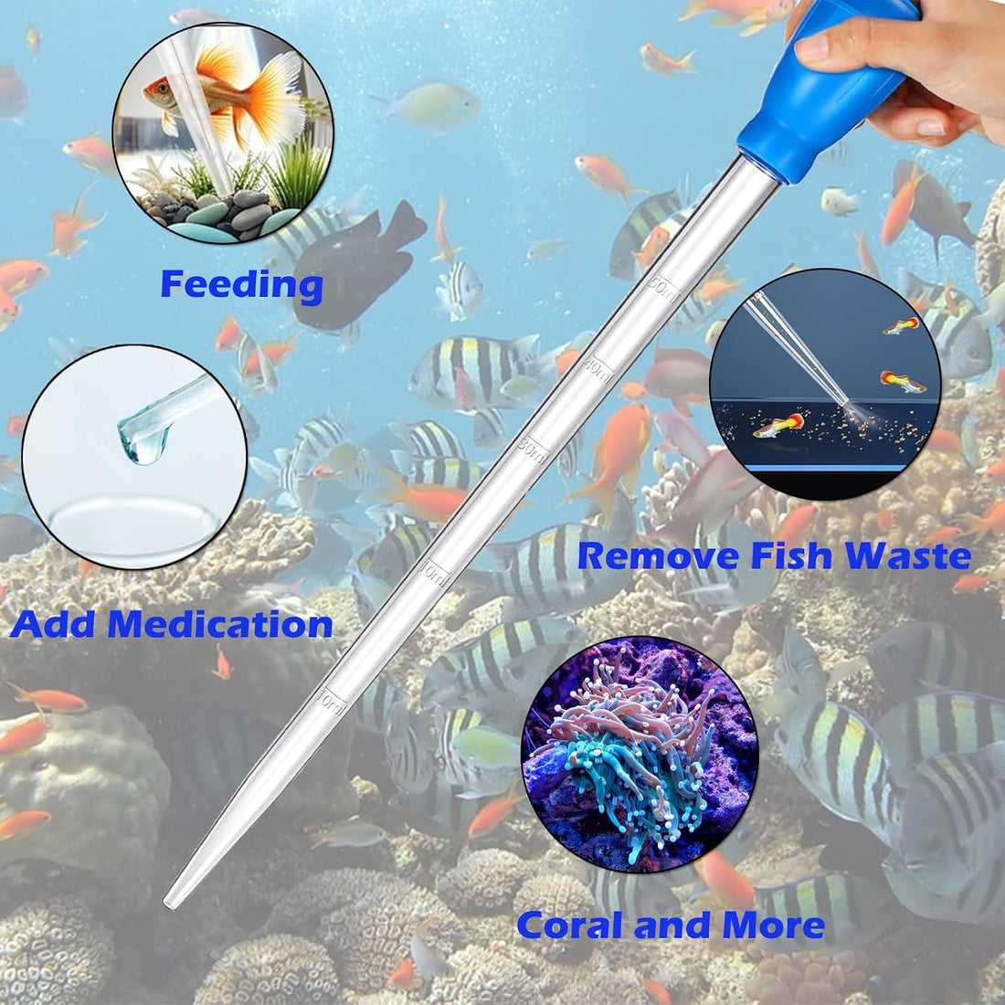 KABASI Waste Clean Tool Coral Fish Feeder with 2PCS Extension Pipes