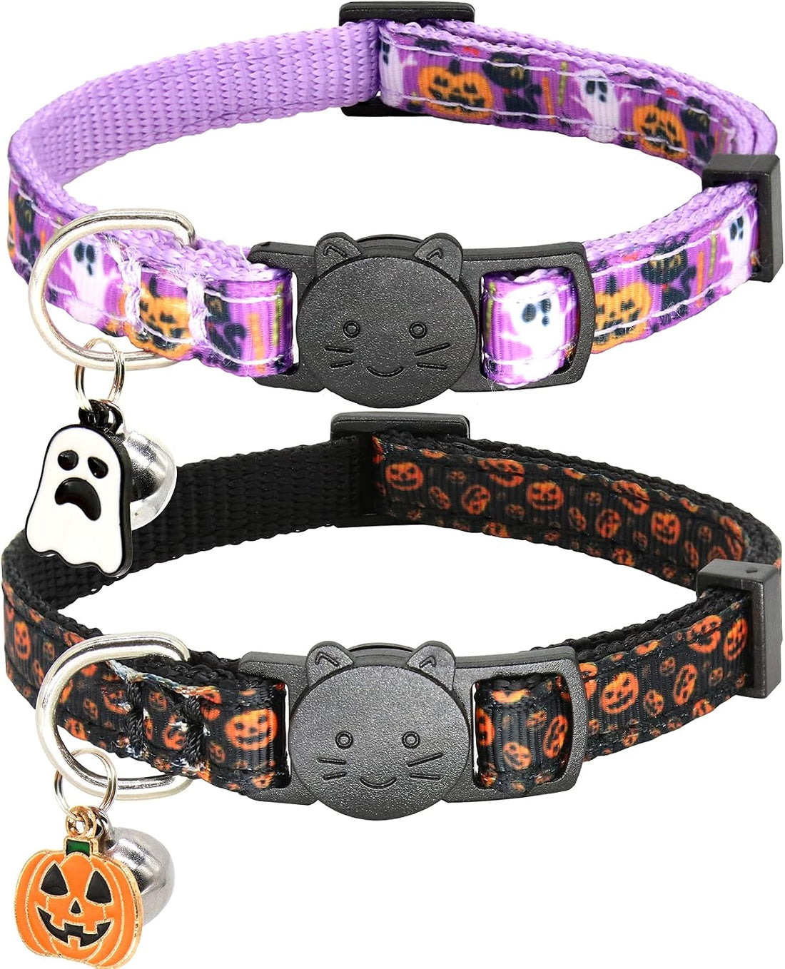 Halloween Cat Collar,2 Pack Collar with Bells, Orange+Black