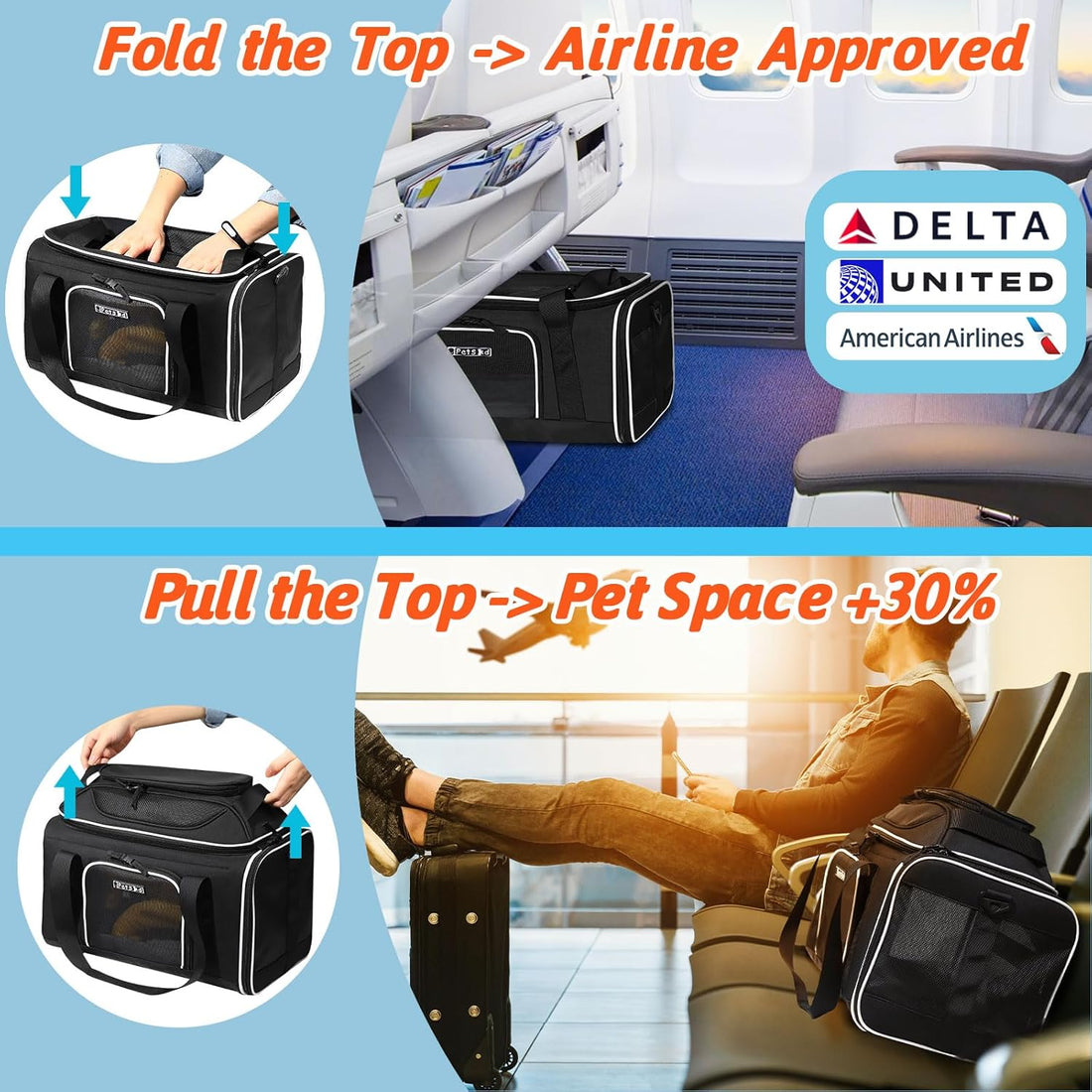 Petskd Top-Expandable Pet Carrier 18x11x11 Inches Delta American
