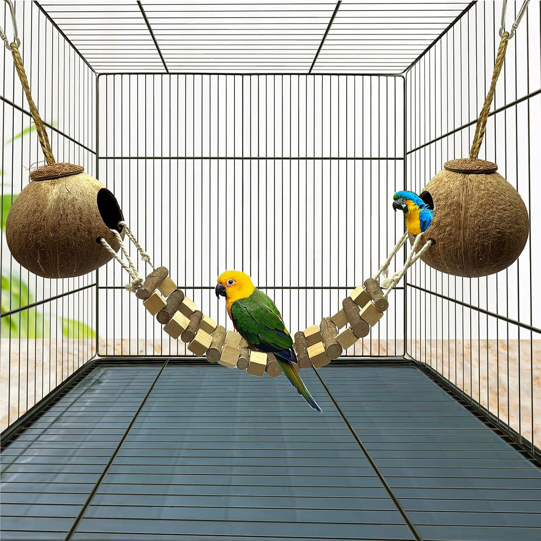 Hamiledyi Coconut Bird Nest Hut with Ladder Hanging Birds Hide House