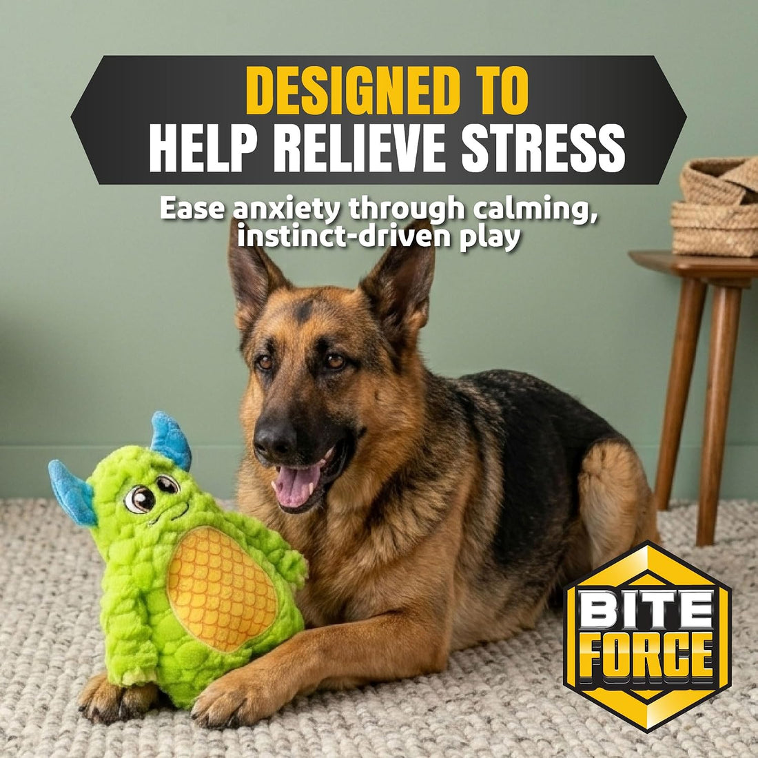 Bite Force Dog Toy - Large Durable & Strong Plush Green Monster Dog