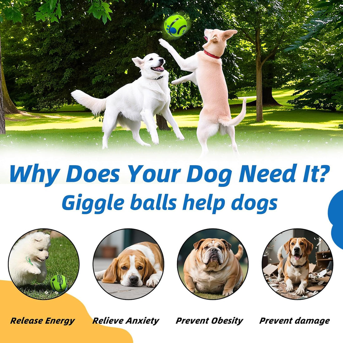 Dog Toys Ball, Interactive, M, 3.46 in (8.8 cm)