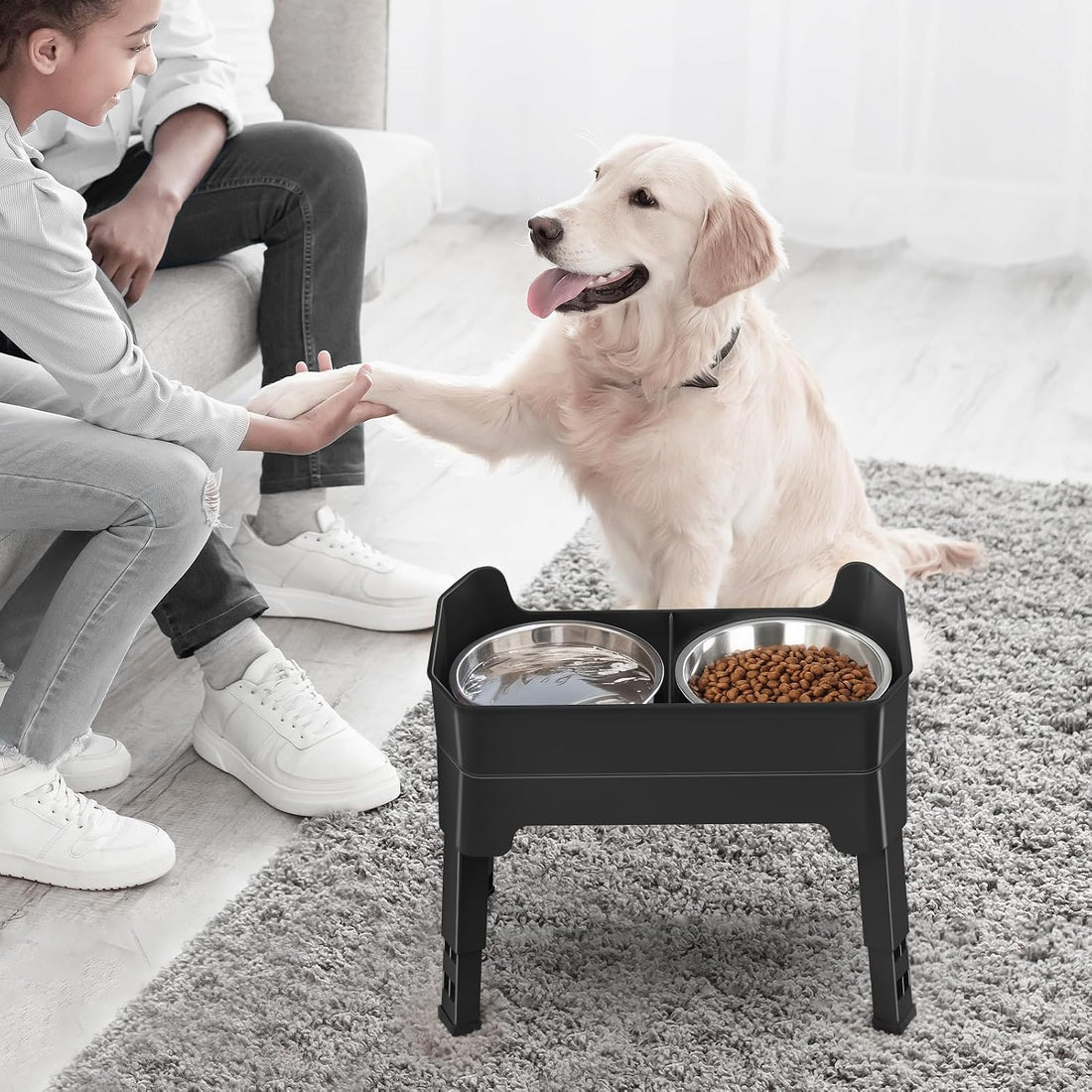 KPWACD 3-in-1 Elevated Dog Bowls Mess Proof Raised Slow Feeder Dog