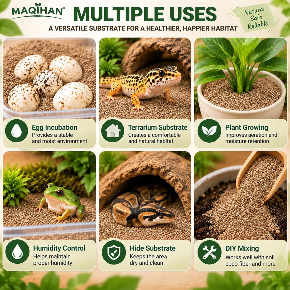 MAQIHAN 14OZ Vermiculite for Reptiles - Terrarium Substrate Bedding