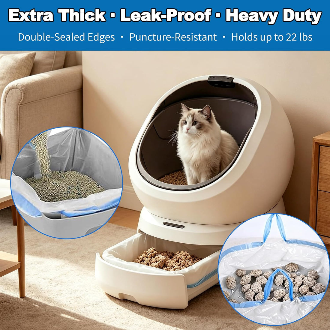 40 Count Cat Litter Box Bags|27.2" x 13"for Automatic Cat Litter Box