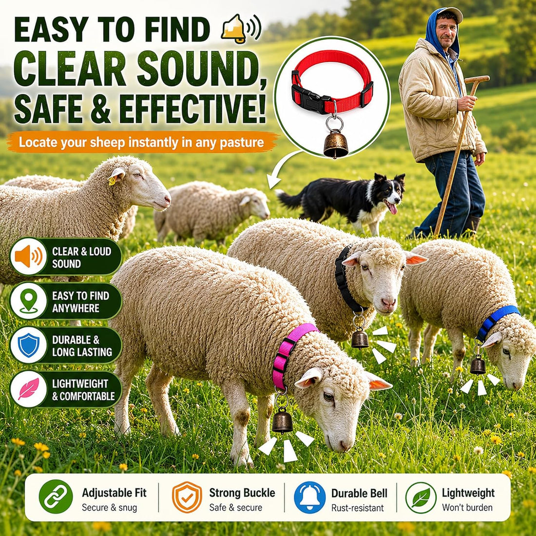 8 Pack Goat Collar with Bell, Adjustable Nylon Collars Set