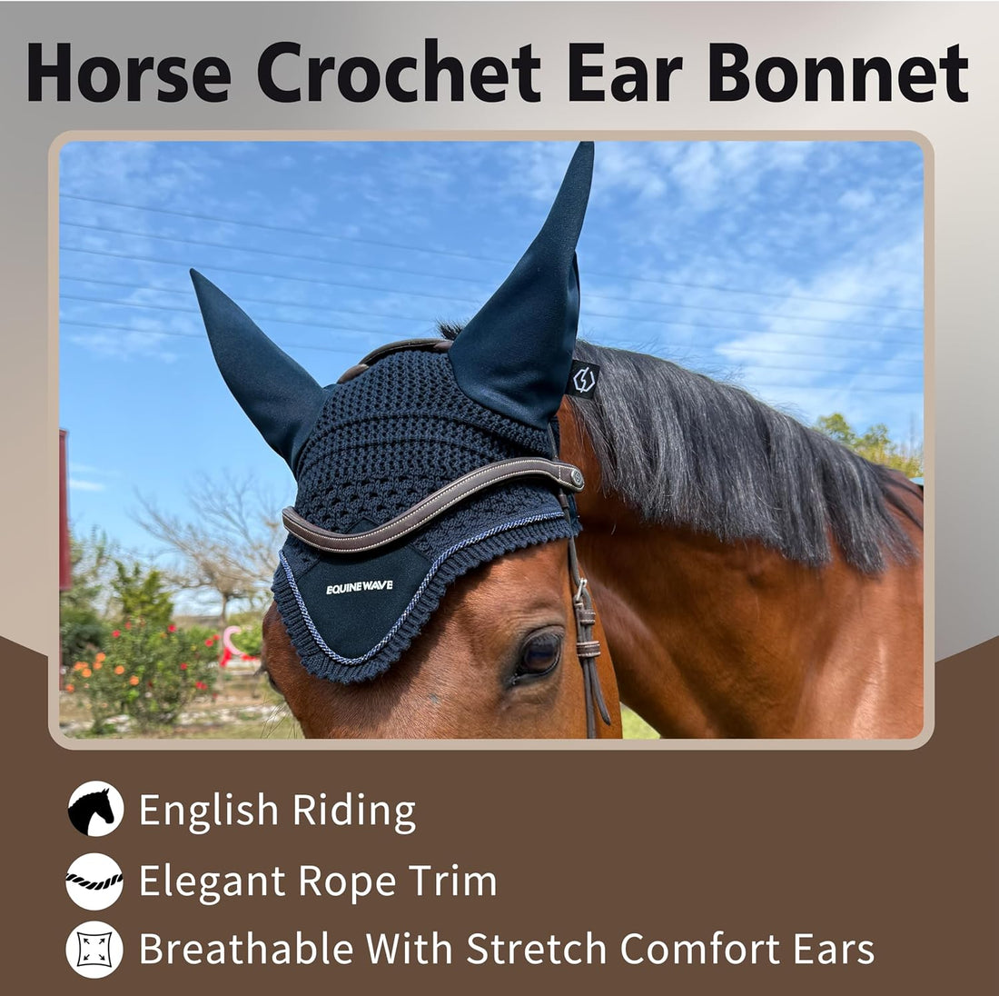 EQUINEWAVE Horse Fly Bonnet, Breathable Crochet Ear Bonnet