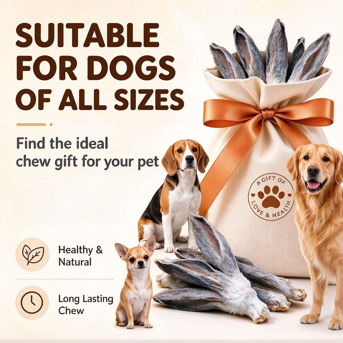 Freeze Dried Rabbit Ear, Single Ingredient Dog Chew, with Fur
