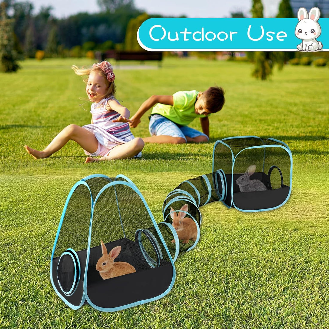 Rabbit Playpen with Tunnel, Bunny Tunnel Tent for Indoor Rabbits