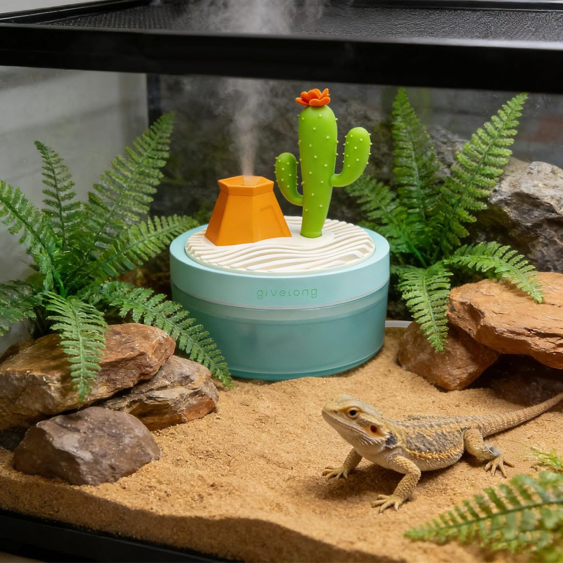 Reptile Fogger, 320ML USB Plastic Cartoon Cactus Humidifier