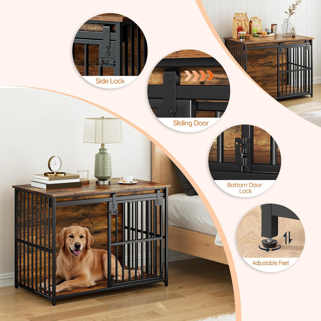 HOOBRO Dog Crate Furniture, 36.6" Heavy Duty Dog Kennel with Sliding