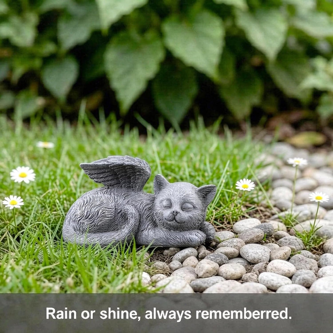 Sleeping Angel Cat Memorial Statue, Resin Figurine with Wings