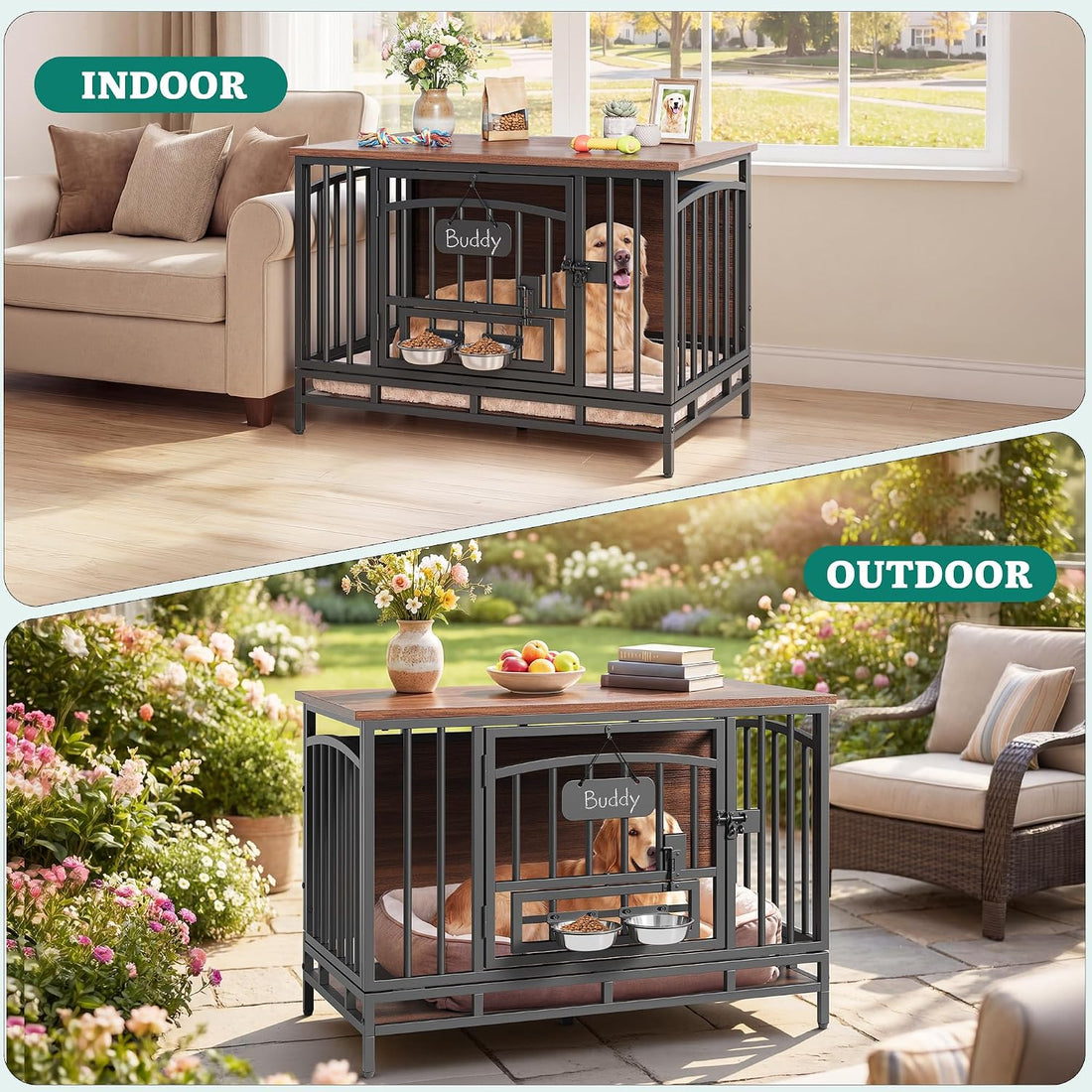 YITAHOME 41.3" Foldable Dog Crate Furniture with 360° Swivel Feeding