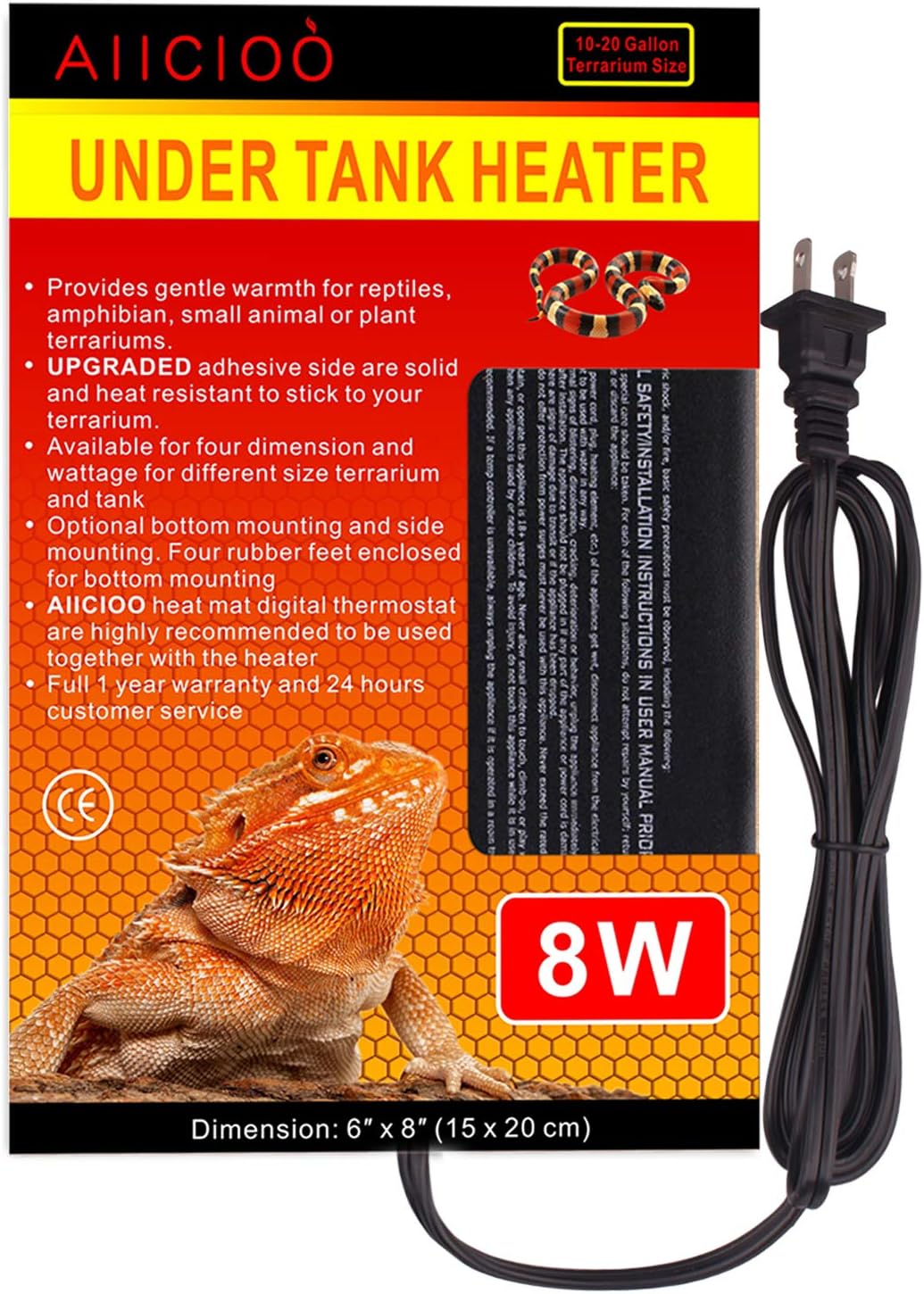 Aiicioo Reptile Heating Pad - 6x8Inch Hermit Crab Heater Heat Mat