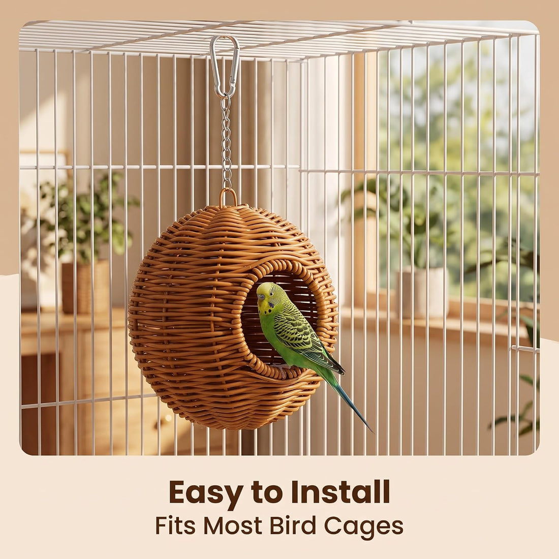 Bird Nest for Cage, Hanging Rattan Parakeet Nest,Washable Breathable