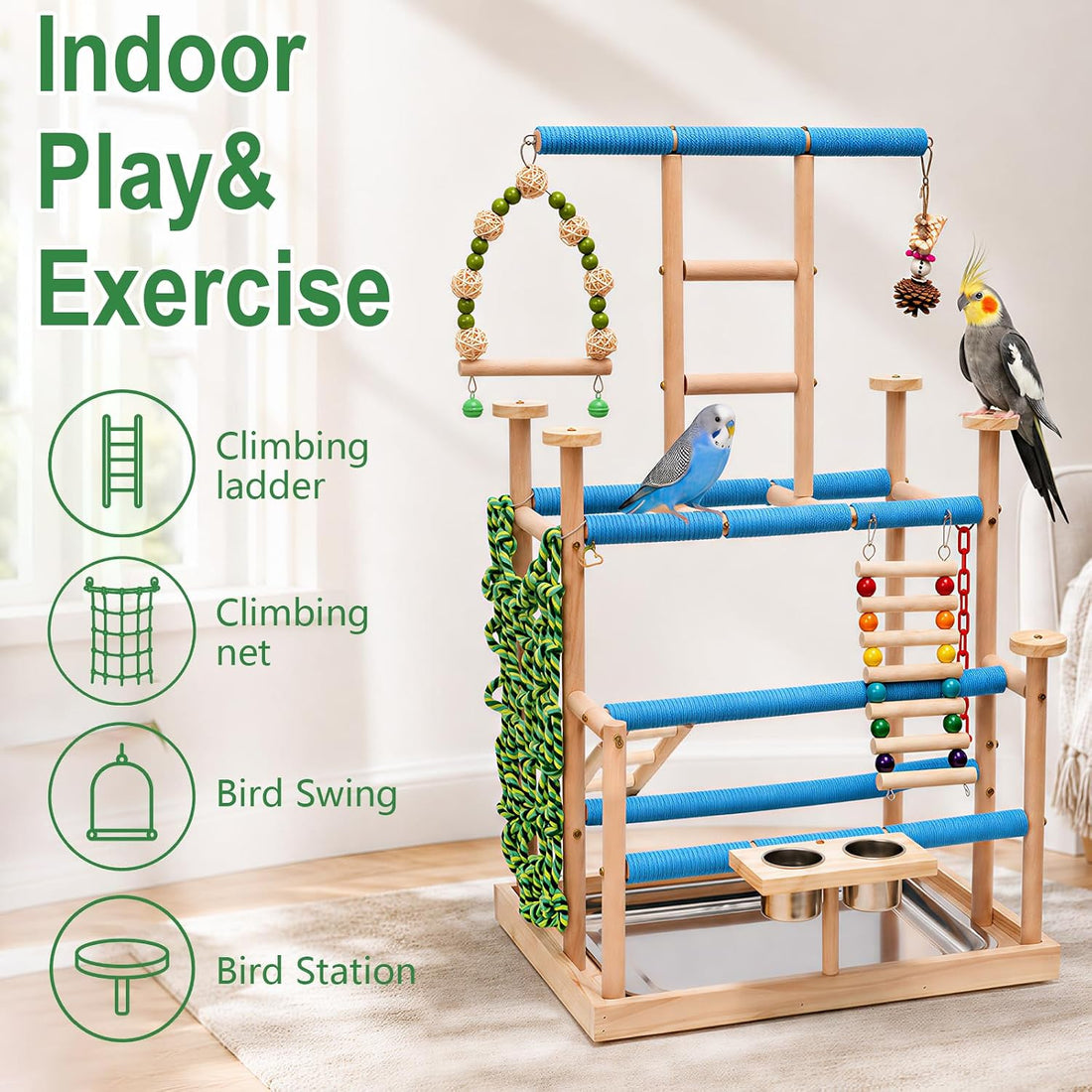4-Tier Bird Playground and Perch Stand for Small to Medium Birds