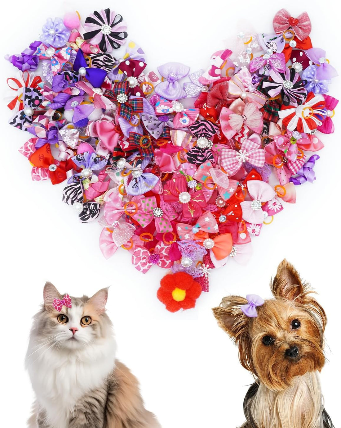 PET SHOW 100 Pack Girl Dog Hair Bows with Rubber Bands for Small Dogs