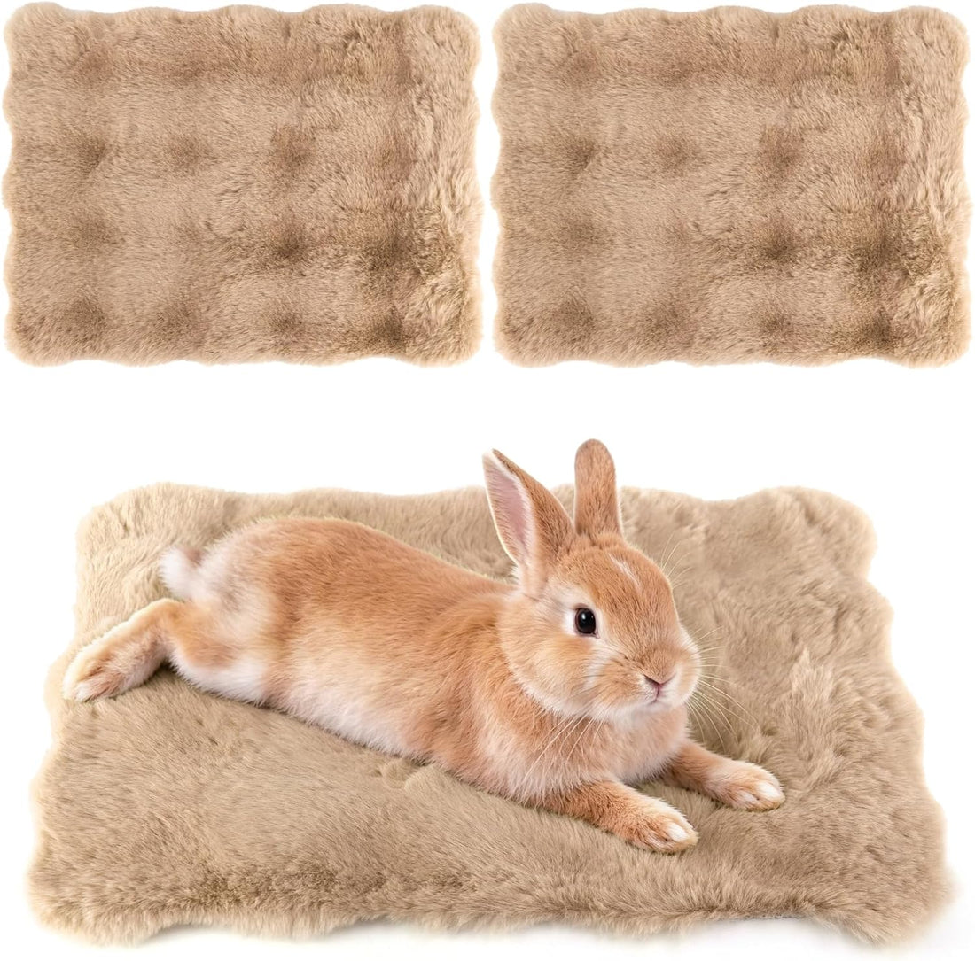 2 Pack Rabbit Mat, Soft Plush Bunny Bedding with Non-Slip Bottom