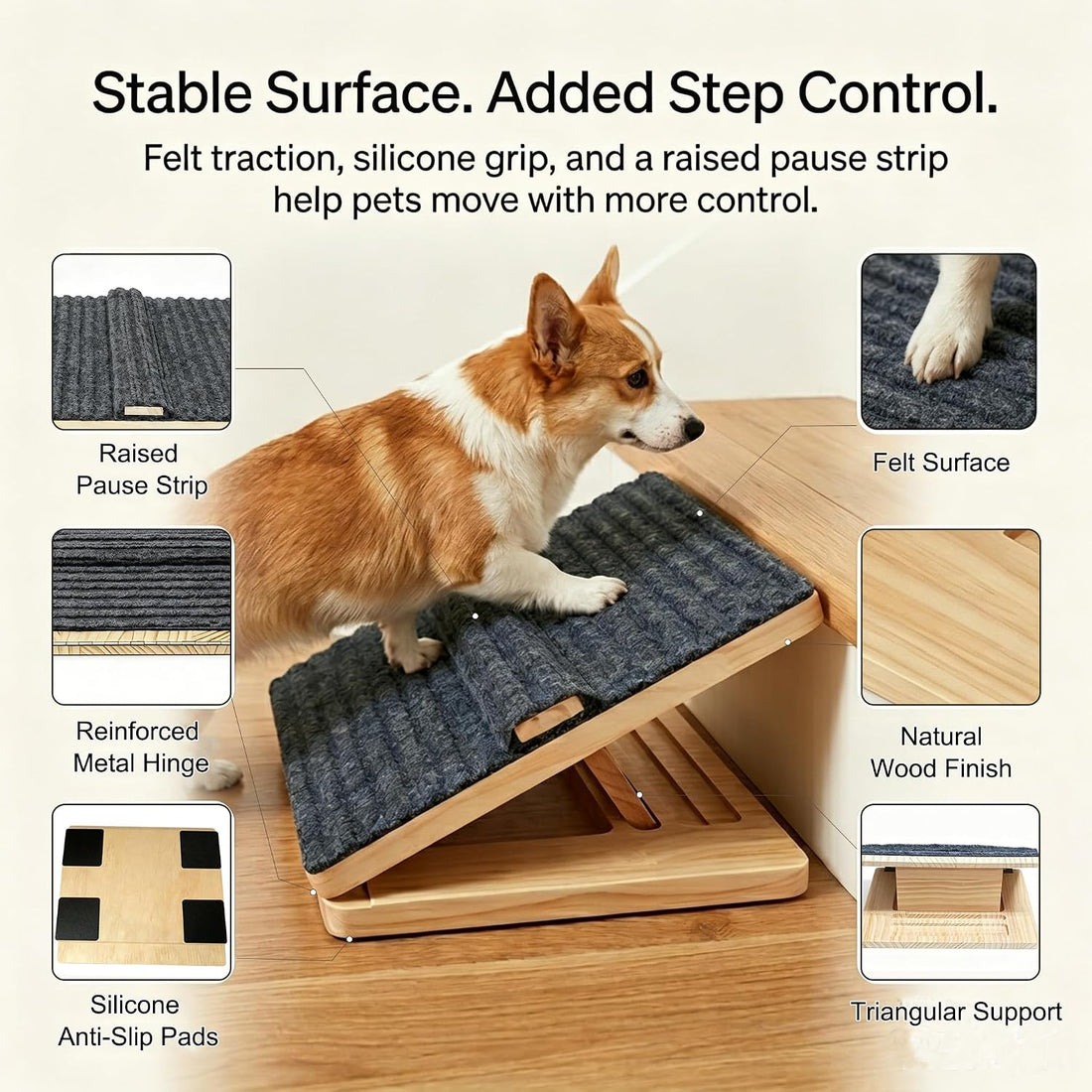 Dog Ramp for Indoor Stairs Porch Steps, 2 Pack Foldable Wooden