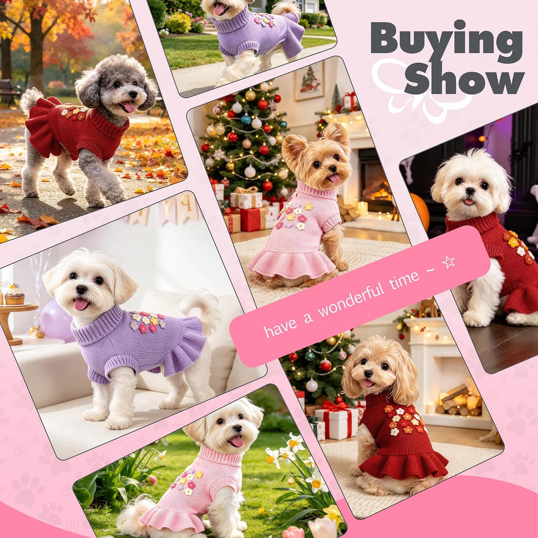 WOYYHO Small Dog Sweater Dress with Crochet Flower