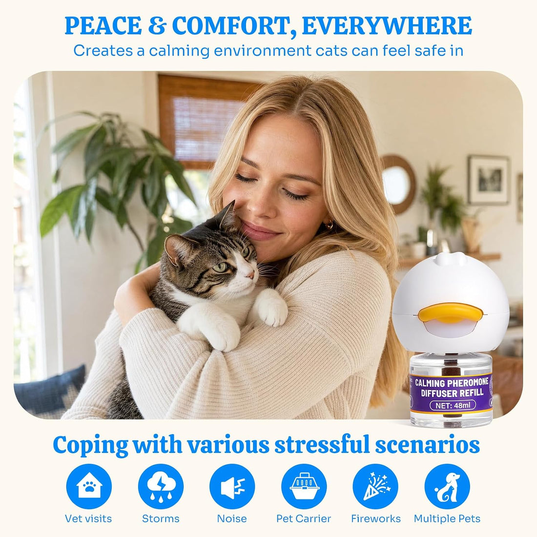 Cat Calming Diffuser, Premium Pheromone, 1 Plug-in+2 Refills