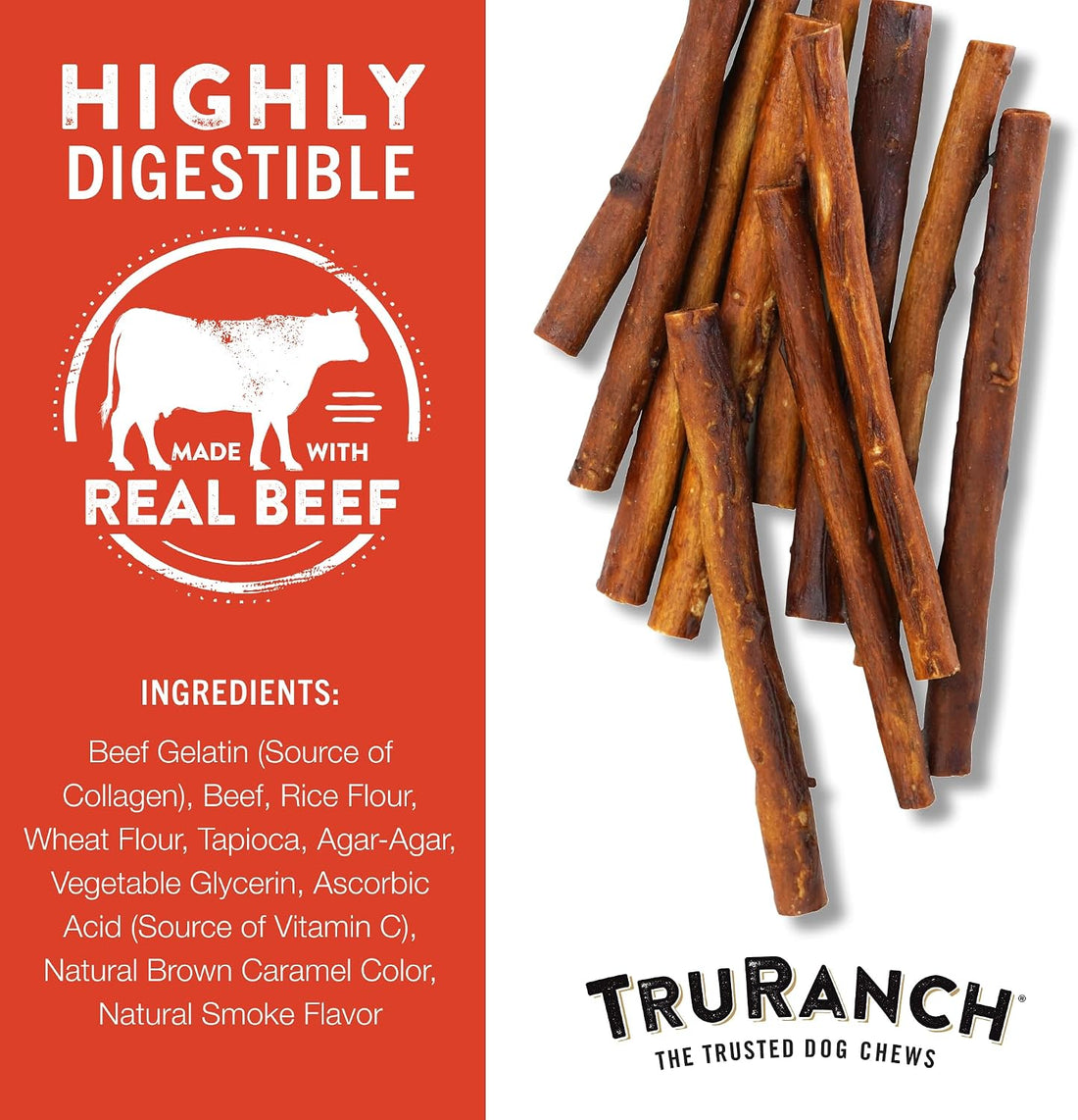 TRURANCH 5" Collagen Sticks for Dogs, Rawhide Free, Beef, 45 Ct