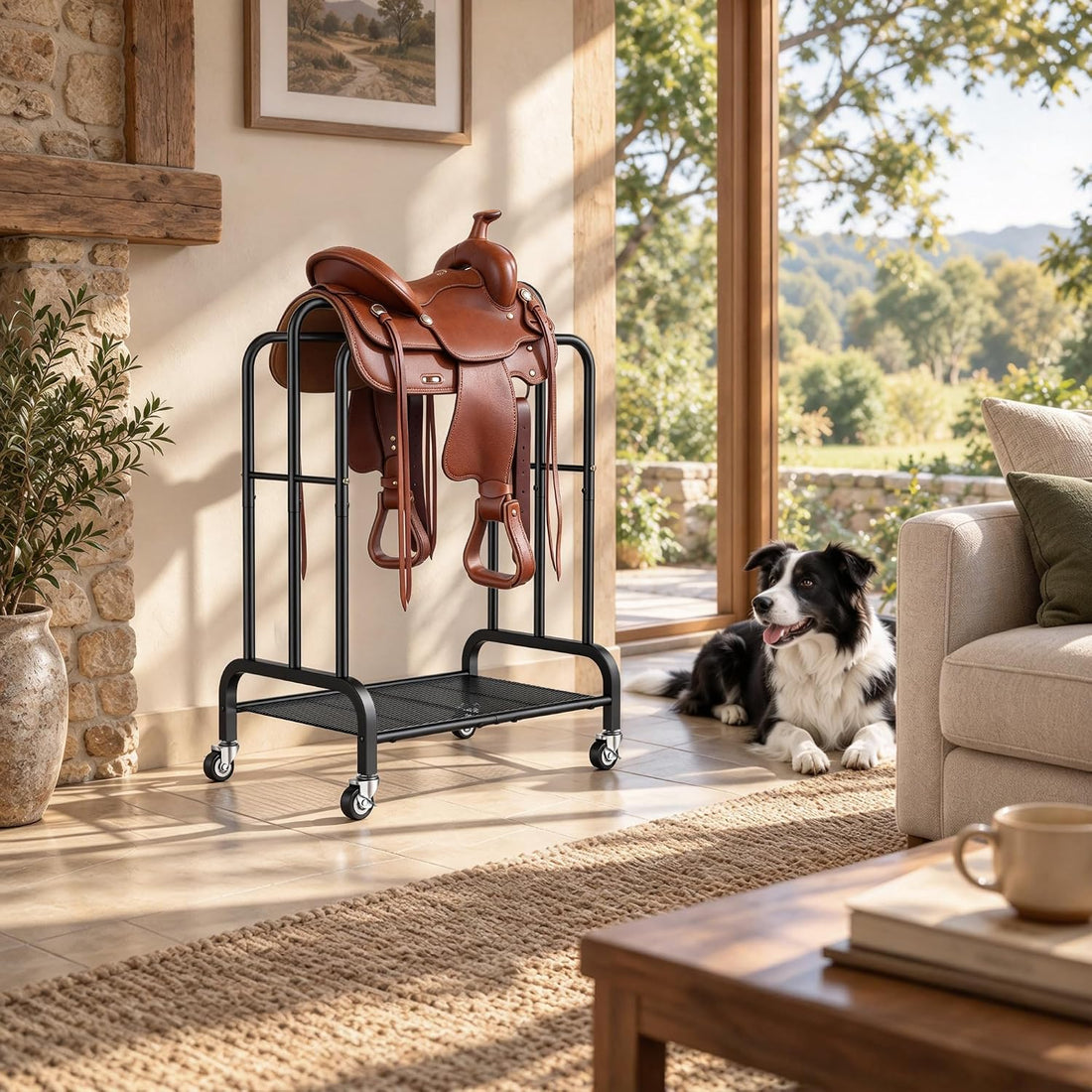 Rolling Saddle Rack Cart, 150 lb Saddle Stand for Western & English