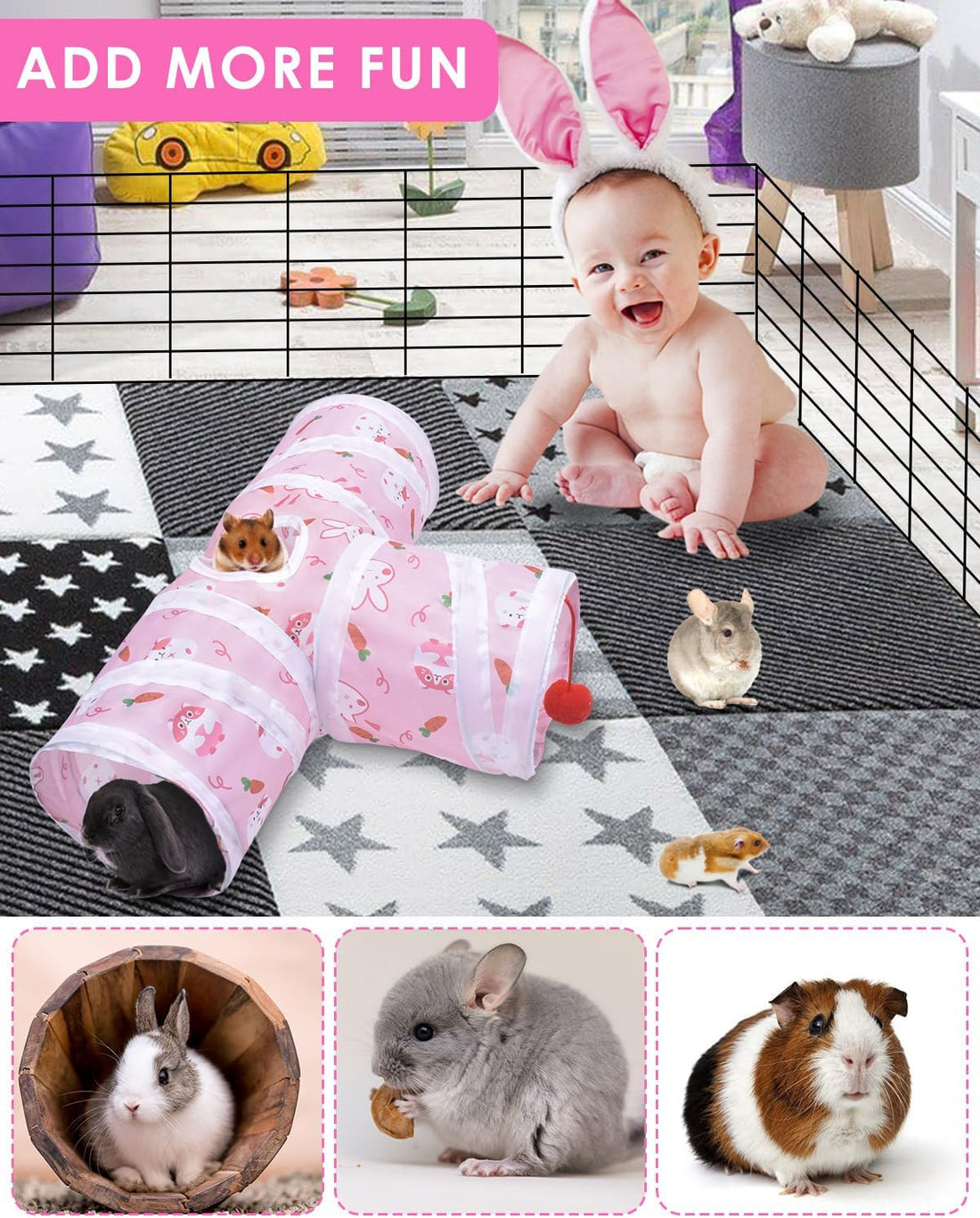Bissap Rabbit Tunnel, 9.8'' Collapsible Bunny Tunnel and Tube 3 Ways