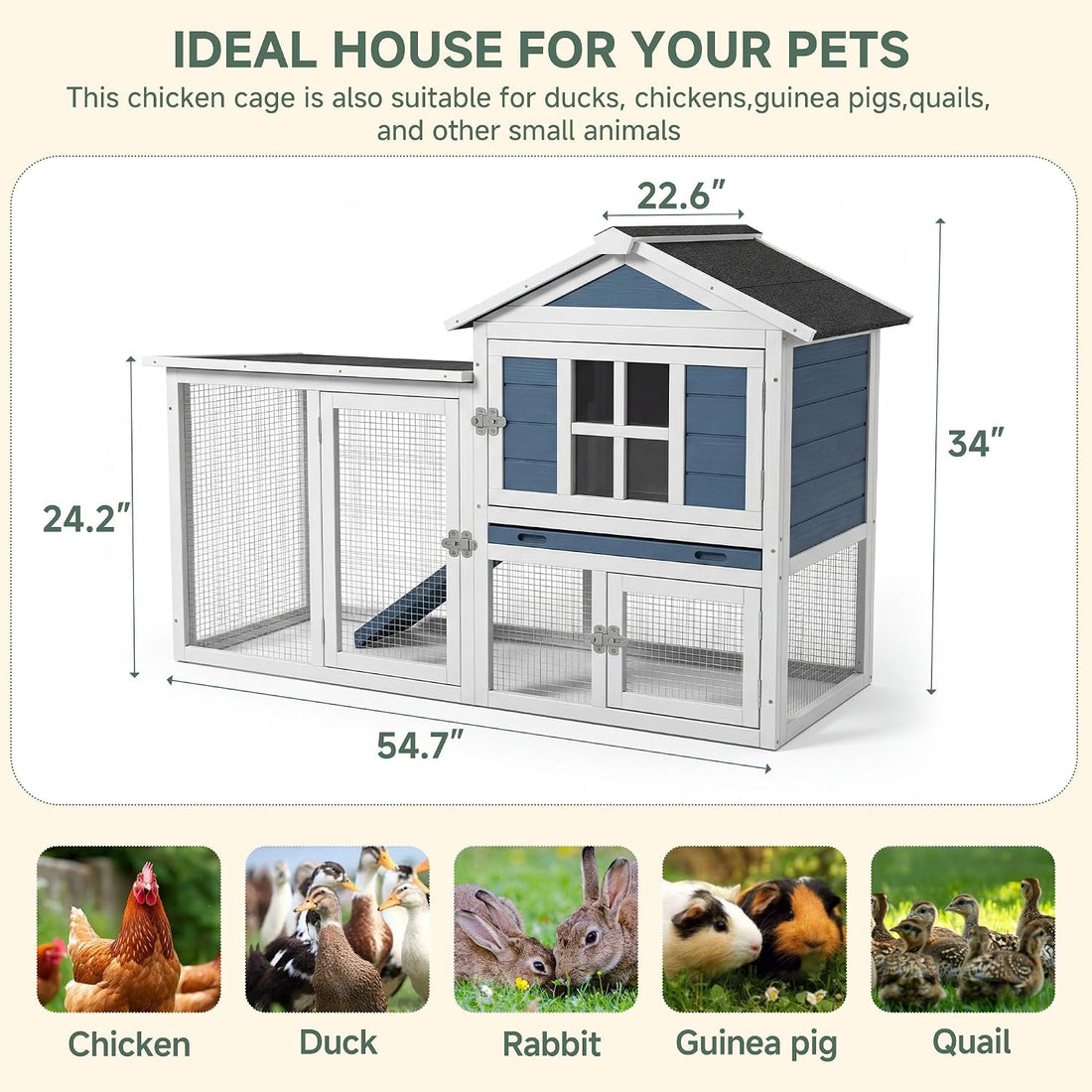 RUNSHED Wooden Rabbit Hutch, Waterproof Roof & Pull‑Out Cleaning Tray