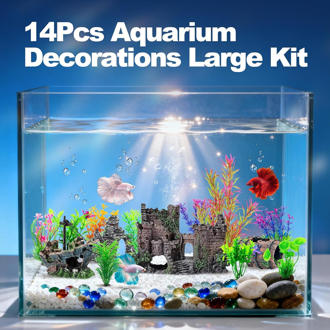 CousDUoBe 14 Pcs Aquarium Decorations Large Kit,Castle Fish Tank