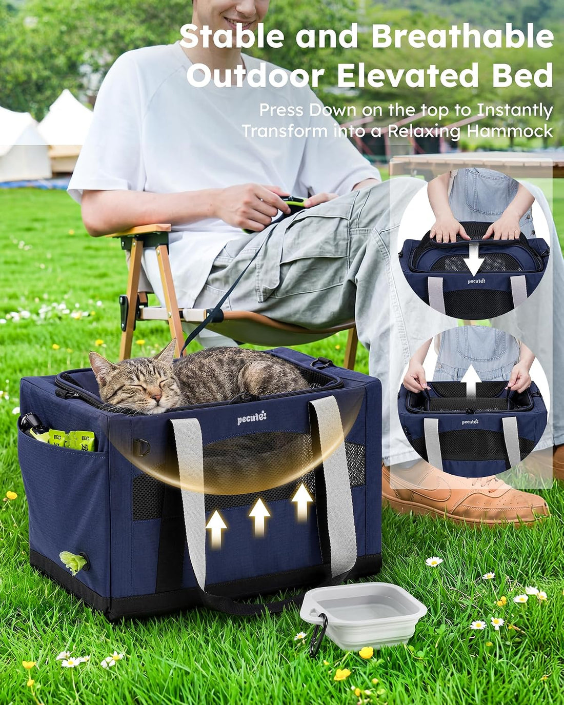 Pecute Cat Carrier, Top Expandable Dog Crate for Travel