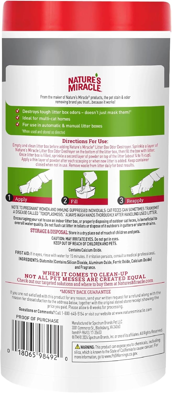 Nature's Miracle Cat Litter Box Odor Deodorizer Powder, 20 oz
