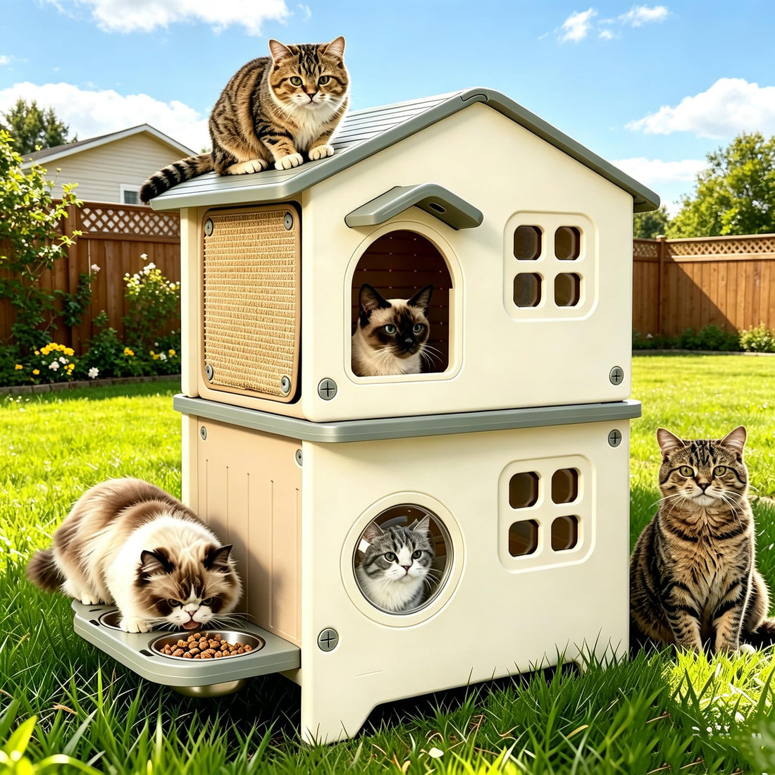 Insulated Outdoor Cat House Weatherproof for Feral Multi Cat