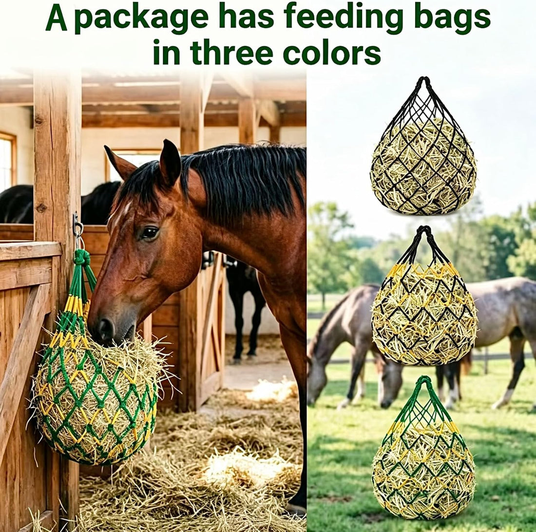 3 PCS Hay Bags for Horses with Carabiners